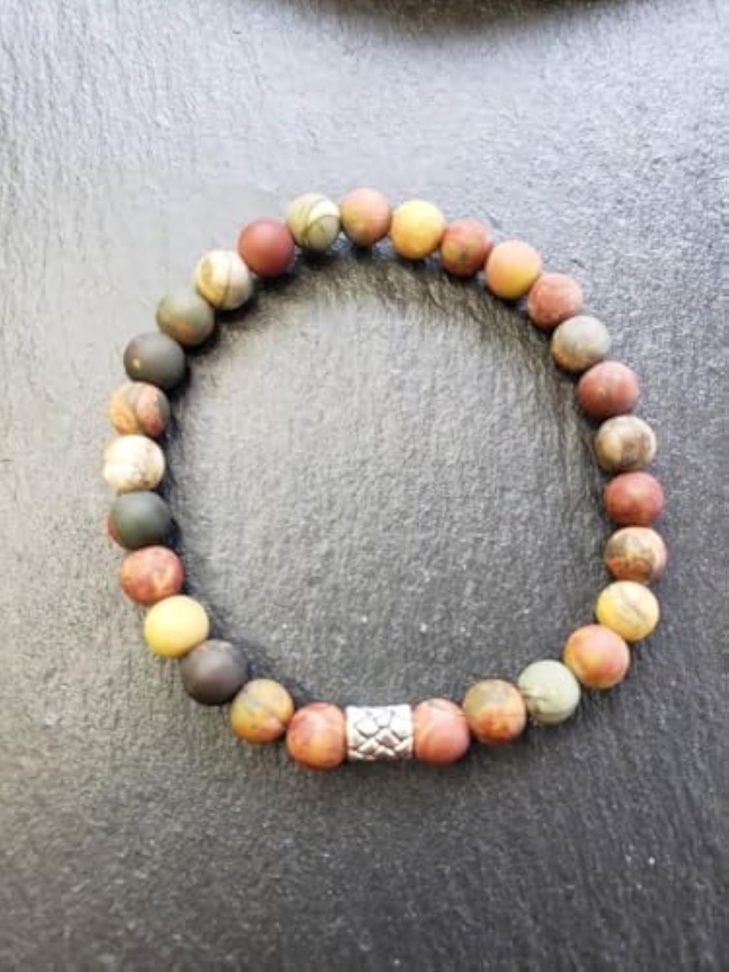 Natural Picasso Jasper 6mm Round Bead Stretchable Bracelet, Unisex